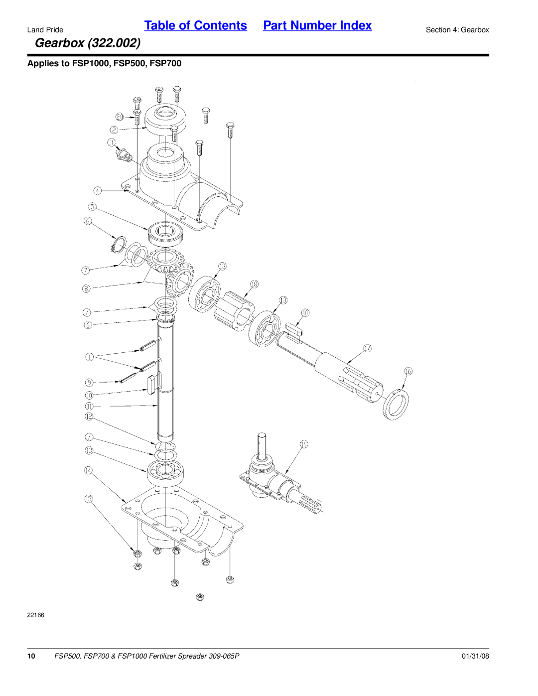 Land Pride FSP1000, FSP700, FSP500 manual Gearbox 