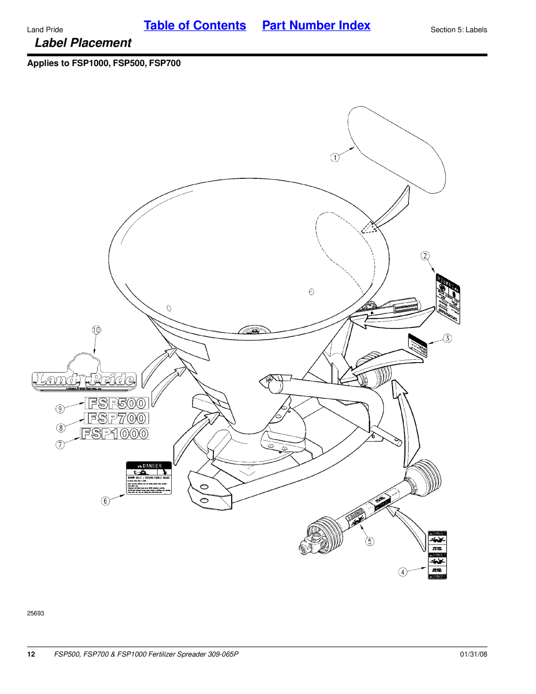 Land Pride FSP700, FSP1000, FSP500 manual Label Placement 