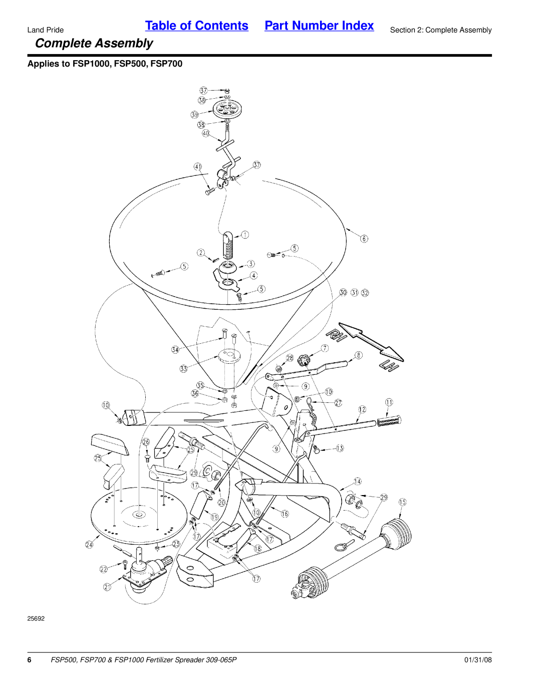 Land Pride FSP700, FSP1000, FSP500 manual Complete Assembly 