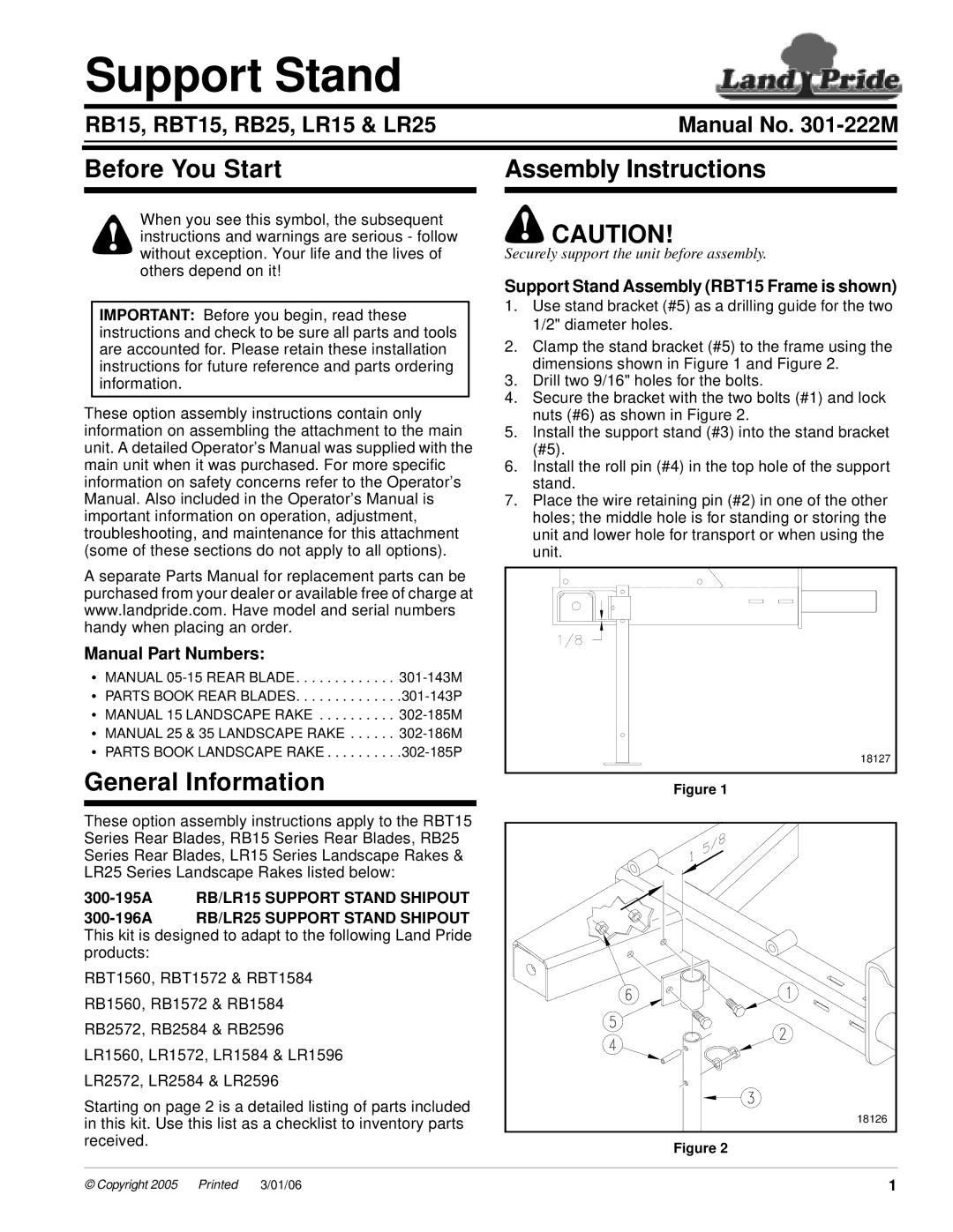 Land Pride LR15, LR25 installation instructions Before You Start, General Information, Assembly Instructions 