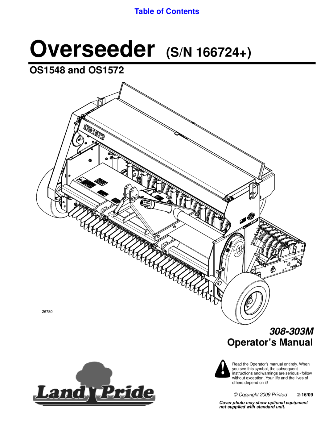 Land Pride OS1572, OS1548 manual Overseeder S/N 166724+ 