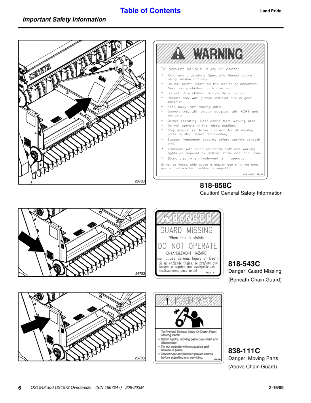 Land Pride OS1548, OS1572 manual 818-858C, 818-543C, 838-111C 