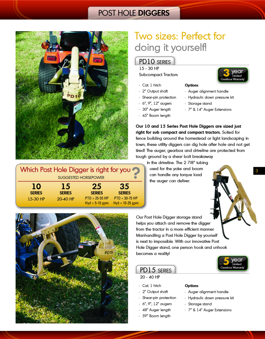 Land Pride PD15 warranty Two sizes Perfect for doing it yourself, Which Post Hole Digger is right for you, PD10 Series 