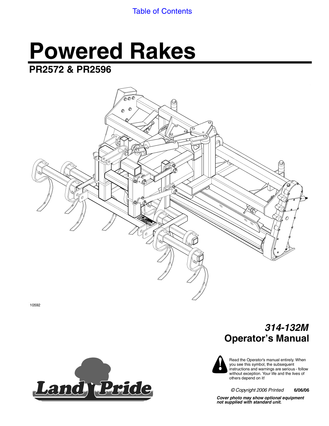 Land Pride PR2572, PR2596 manual Powered Rakes 