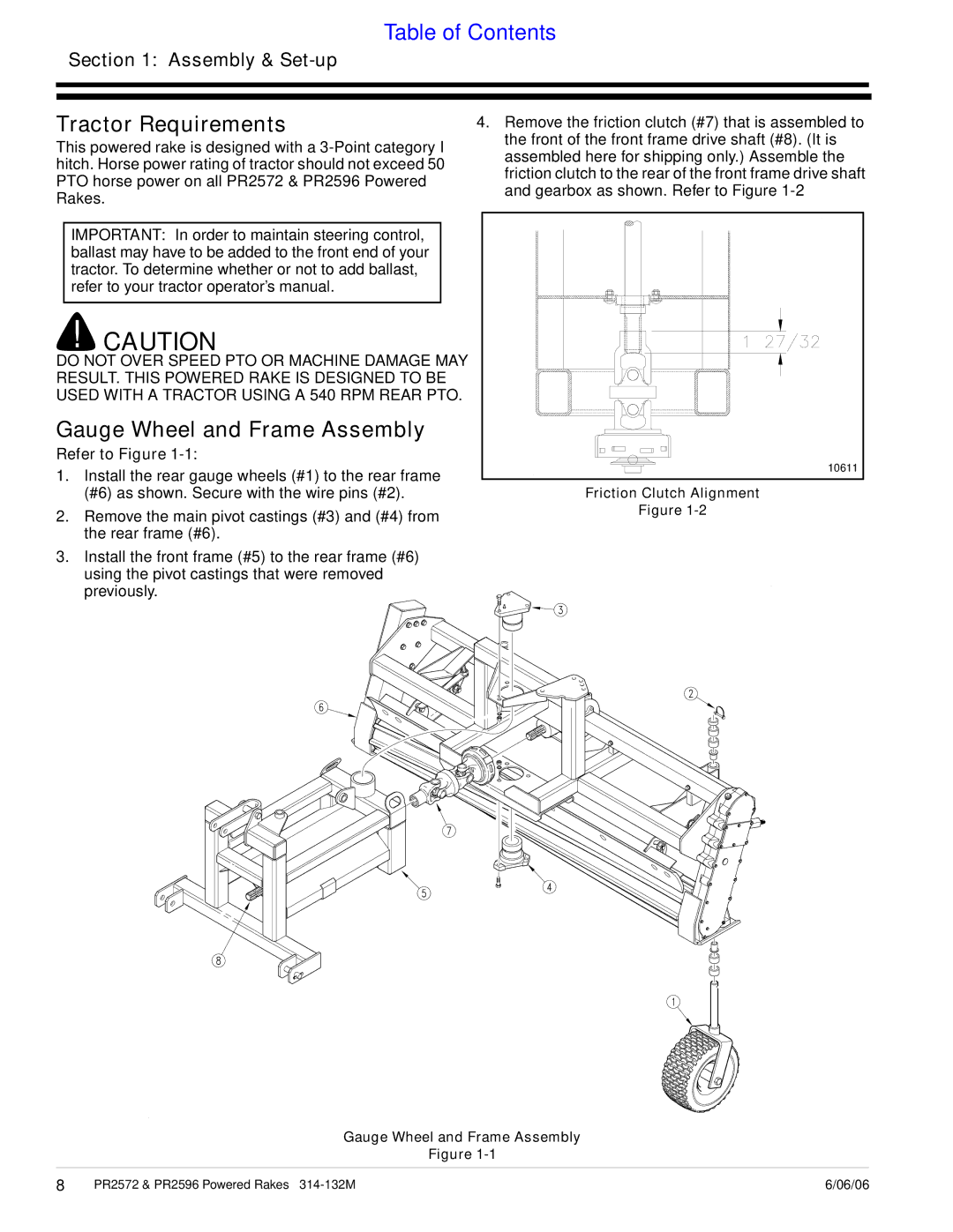 Land Pride PR2596, PR2572 manual Tractor Requirements, Gauge Wheel and Frame Assembly 