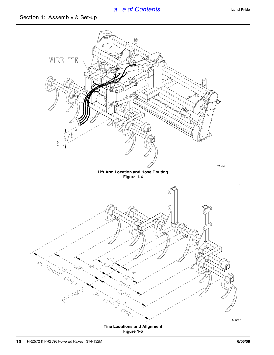 Land Pride PR2596, PR2572 manual Lift Arm Location and Hose Routing 