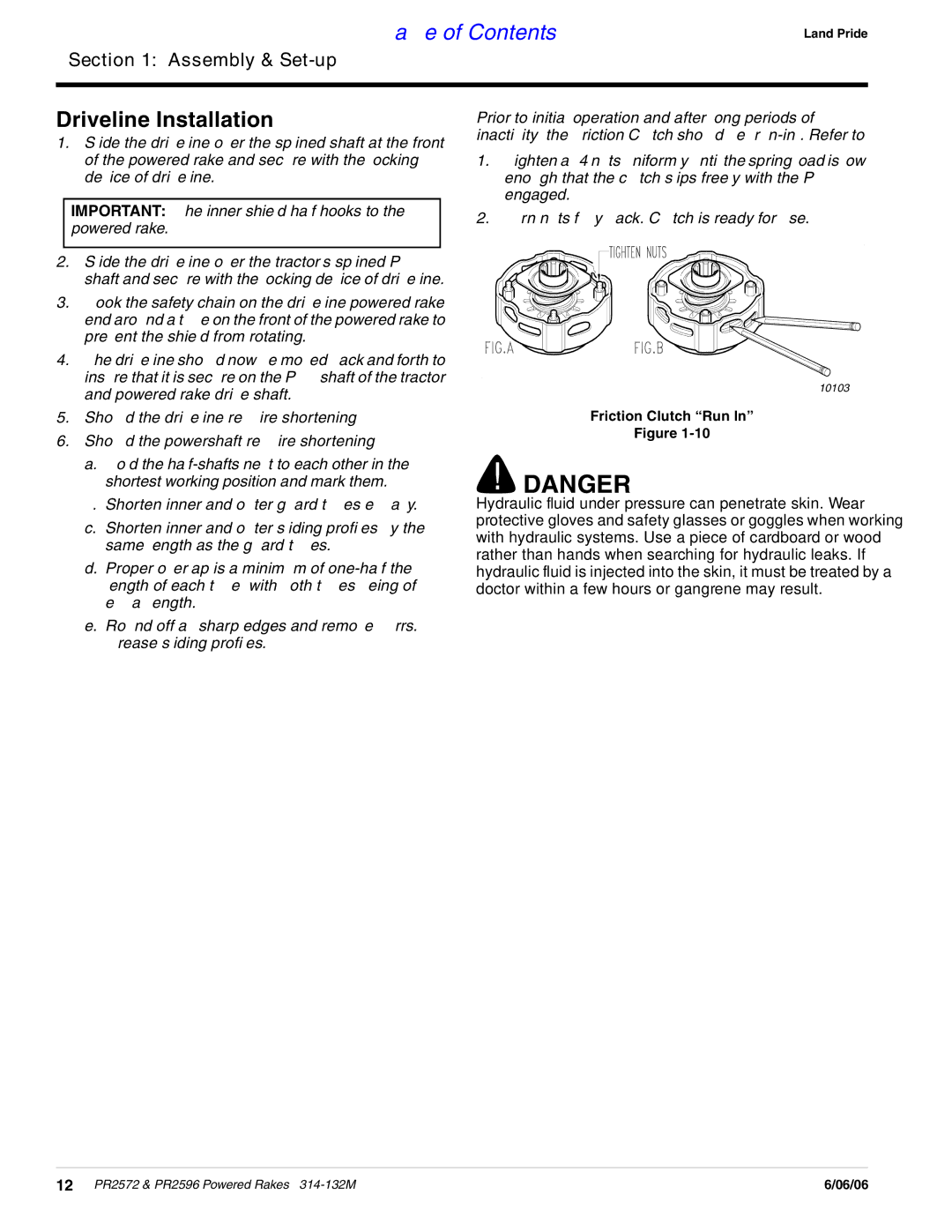 Land Pride PR2596, PR2572 manual Driveline Installation 