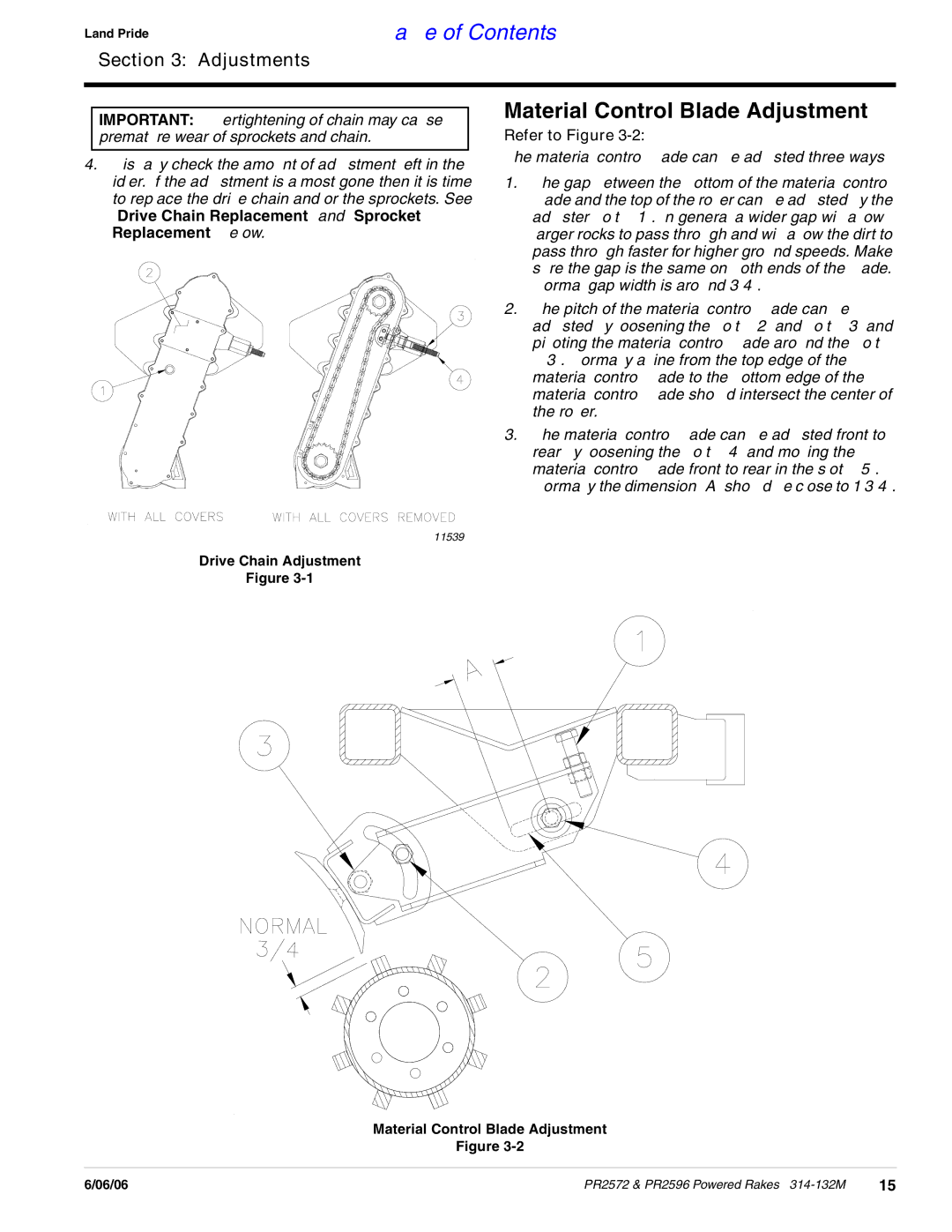 Land Pride PR2572, PR2596 manual Material Control Blade Adjustment 