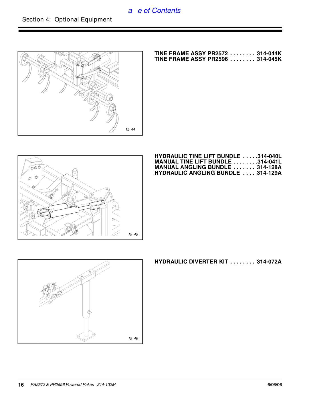 Land Pride PR2596, PR2572 manual Optional Equipment 