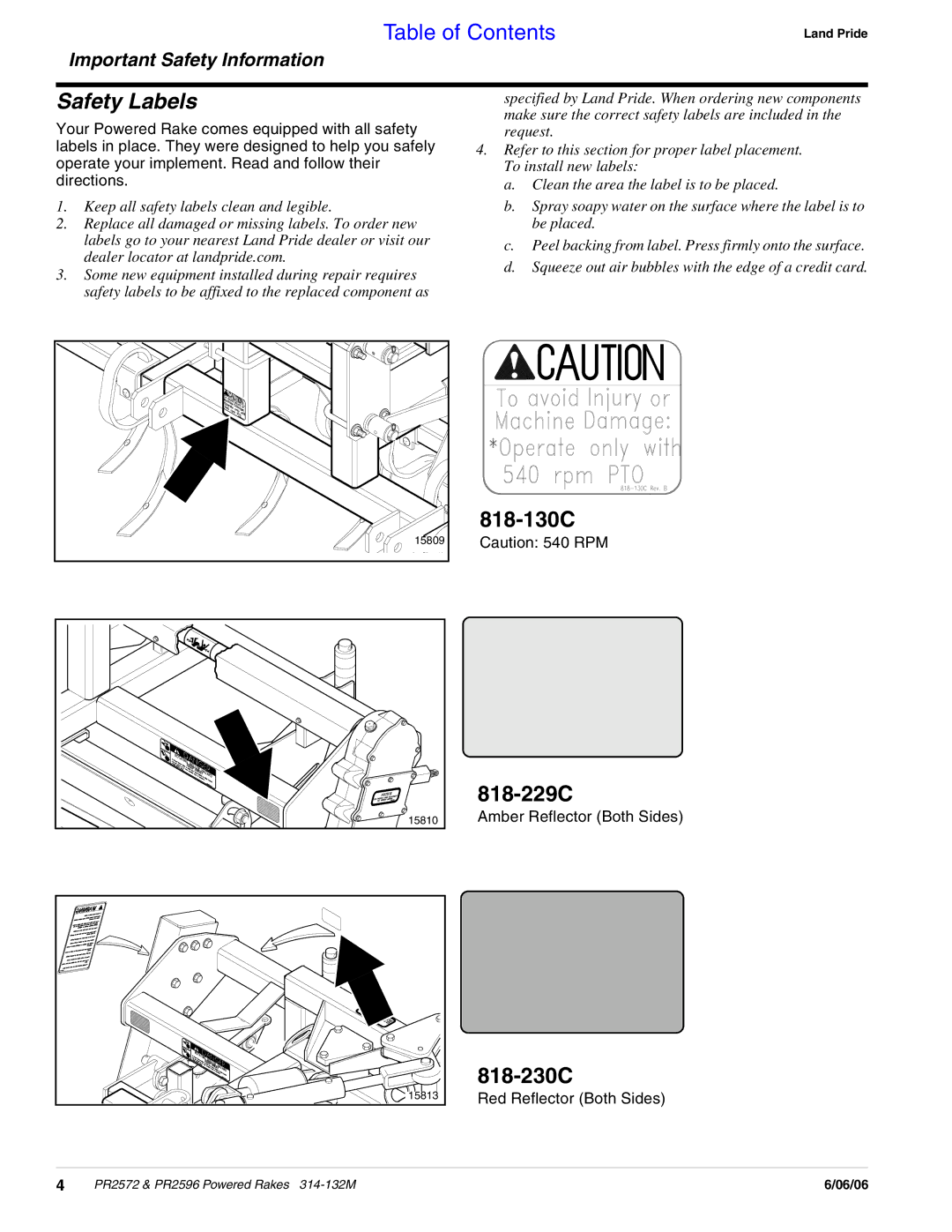 Land Pride PR2596, PR2572 manual 818-130C 818-229C, 818-230C 