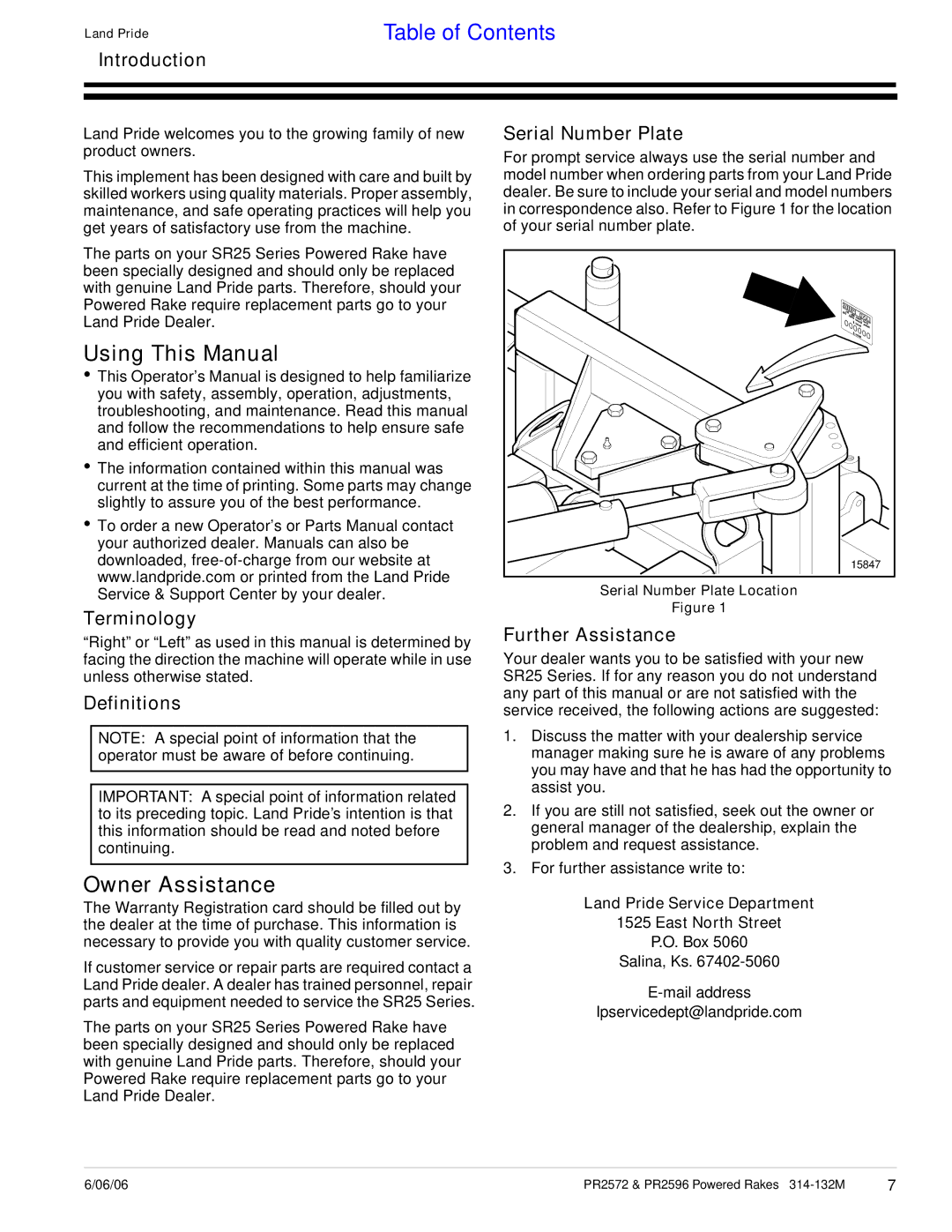 Land Pride PR2572, PR2596 manual Using This Manual, Owner Assistance 