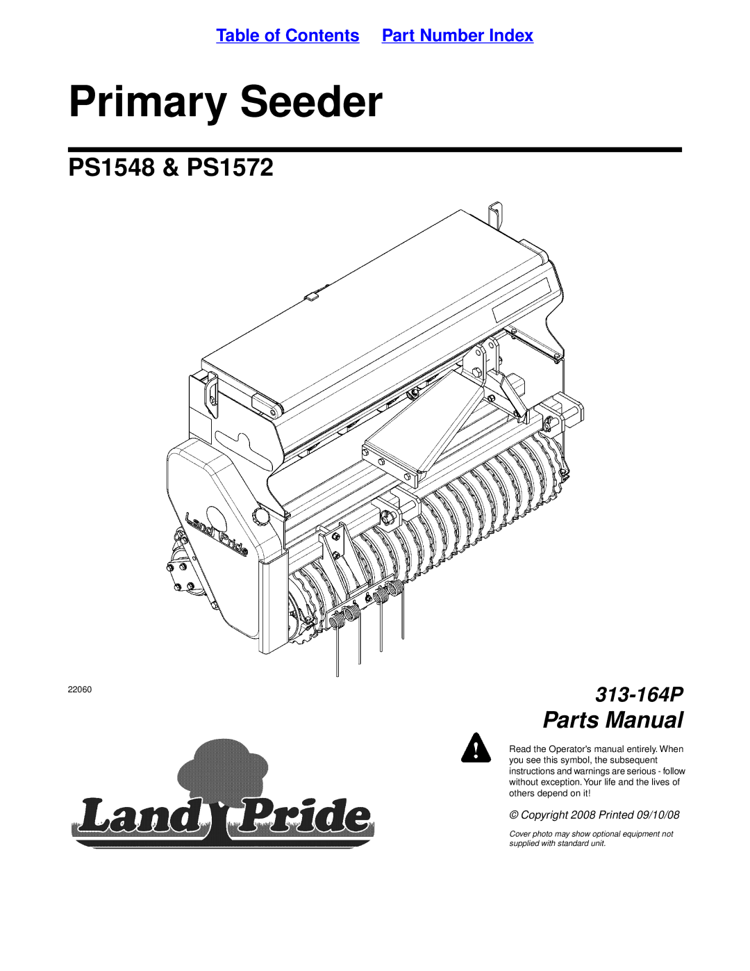 Land Pride PS1572, PS1548 manual Primary Seeder 