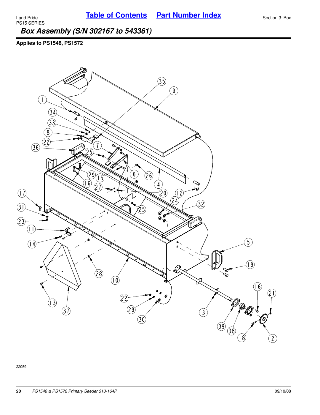 Land Pride PS1548, PS1572 manual Box Assembly S/N 302167 to 