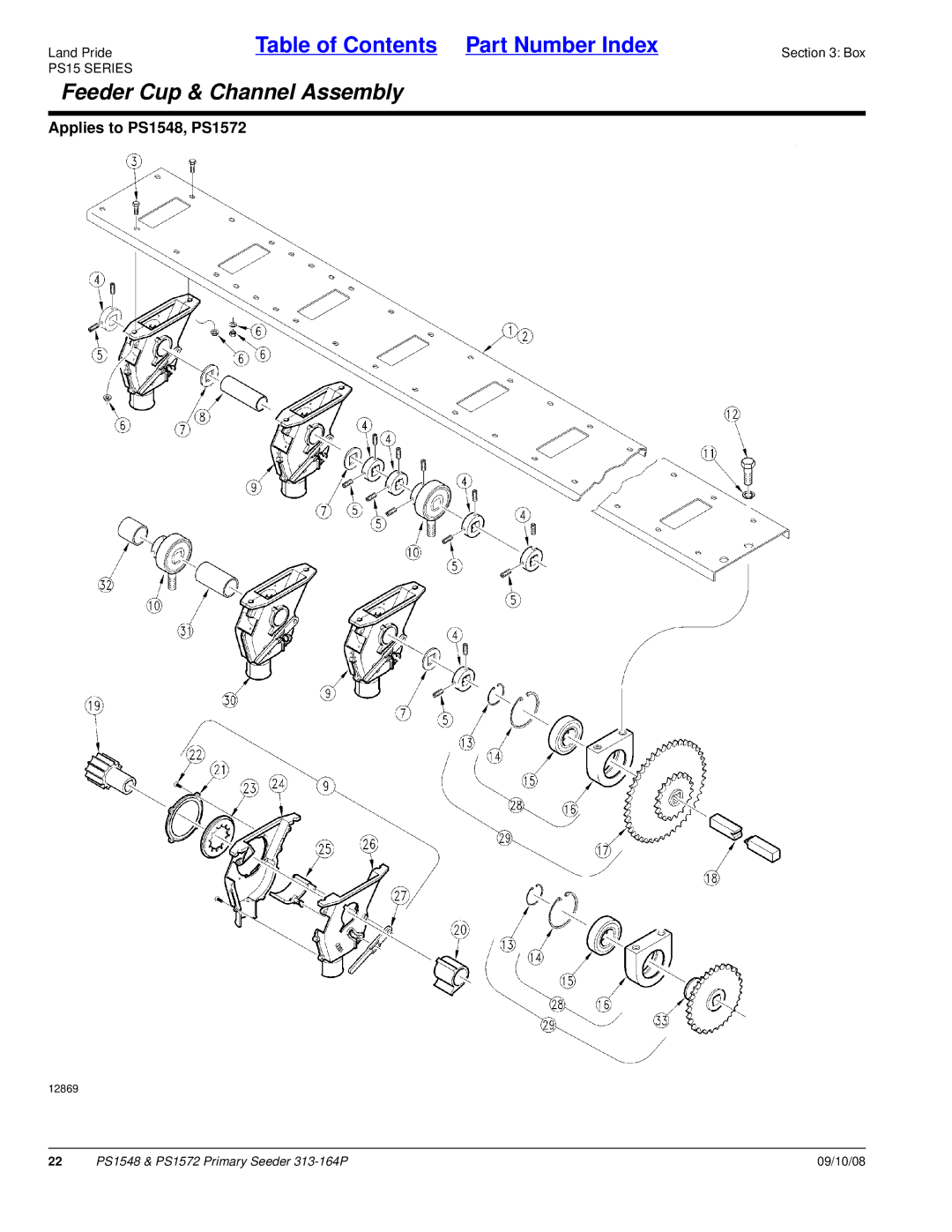 Land Pride PS1548, PS1572 manual Feeder Cup & Channel Assembly 