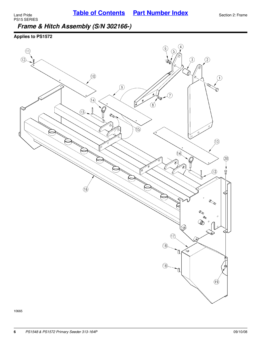 Land Pride PS1548, PS1572 manual Frame & Hitch Assembly S/N, PS15 Series 