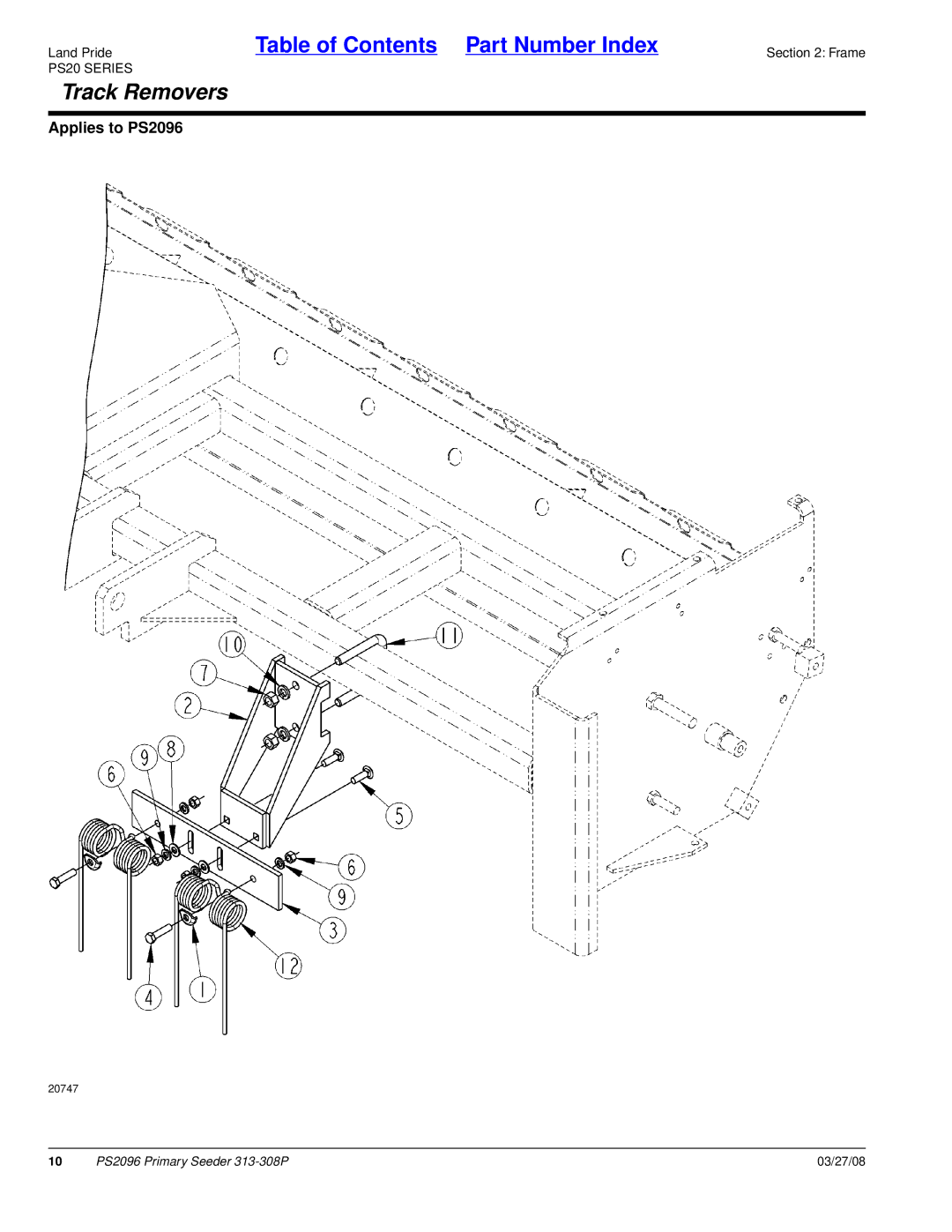 Land Pride PS2096 manual Track Removers 