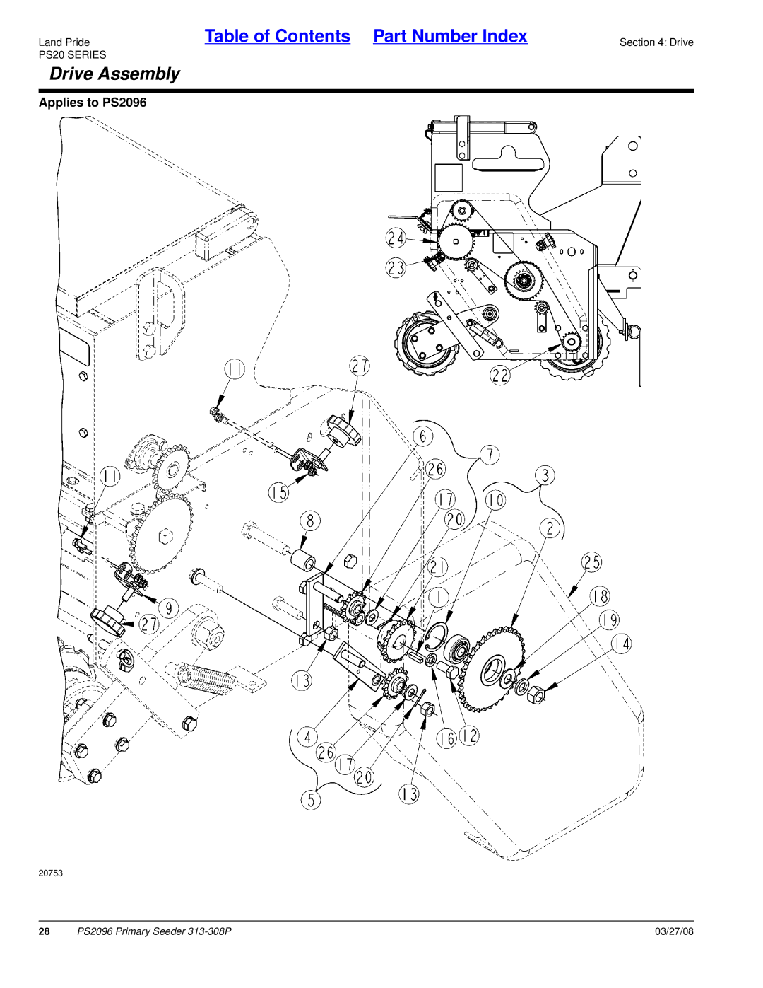 Land Pride PS2096 manual Drive Assembly 