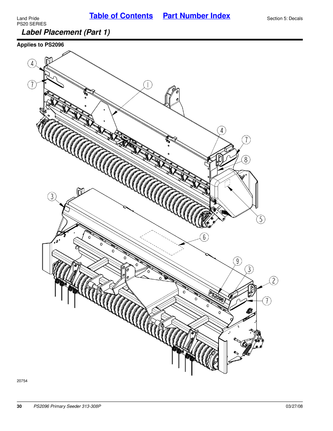 Land Pride PS2096 manual Label Placement Part 