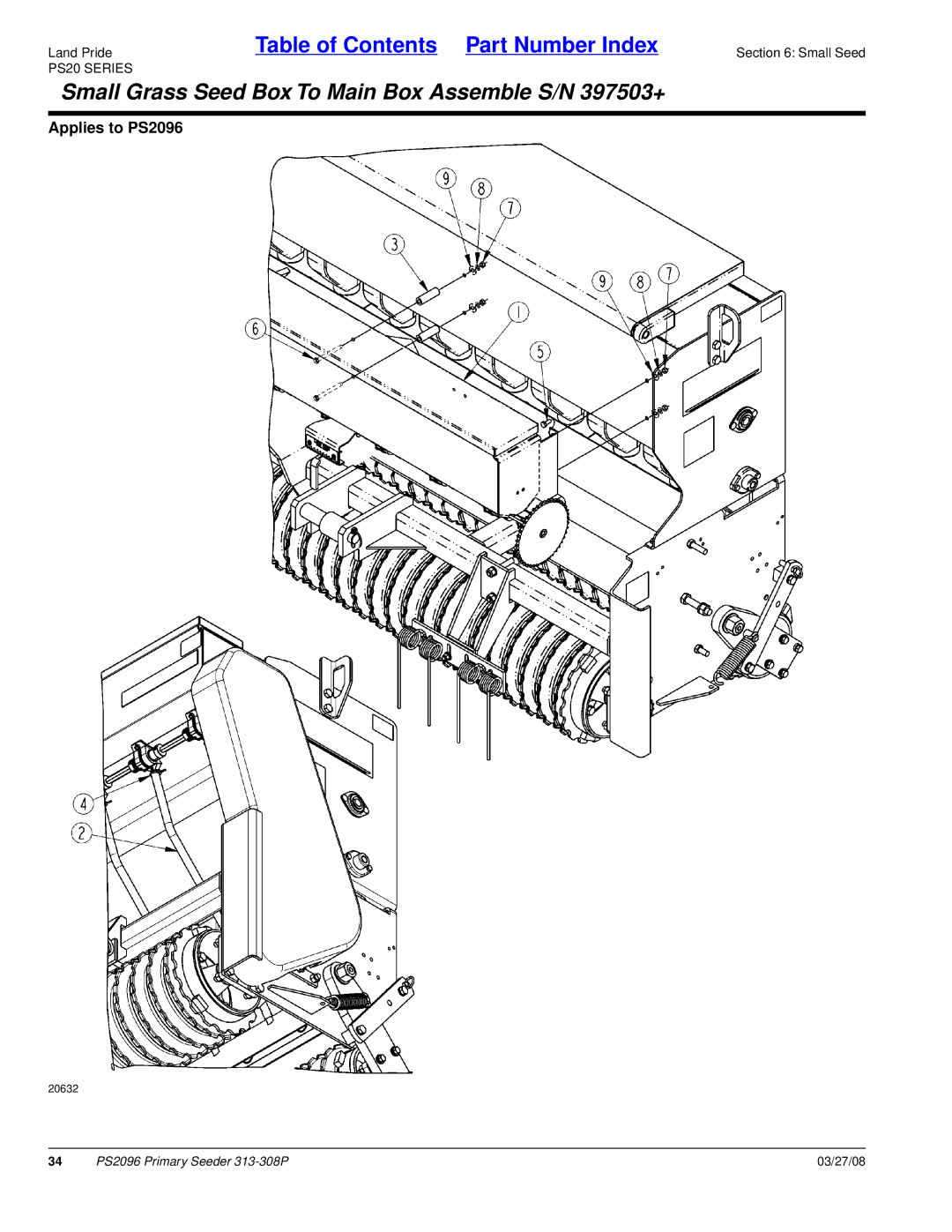 Land Pride PS2096 manual Small Grass Seed Box To Main Box Assemble S/N 397503+ 