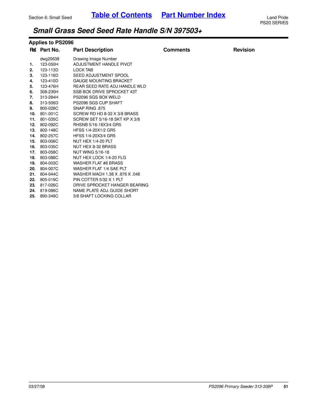 Land Pride PS2096 manual Dwg20638 Drawing Image Number 