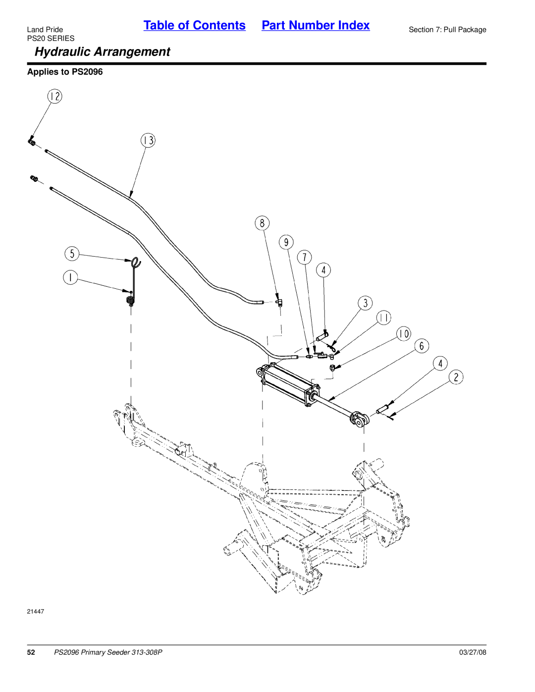 Land Pride PS2096 manual Hydraulic Arrangement 