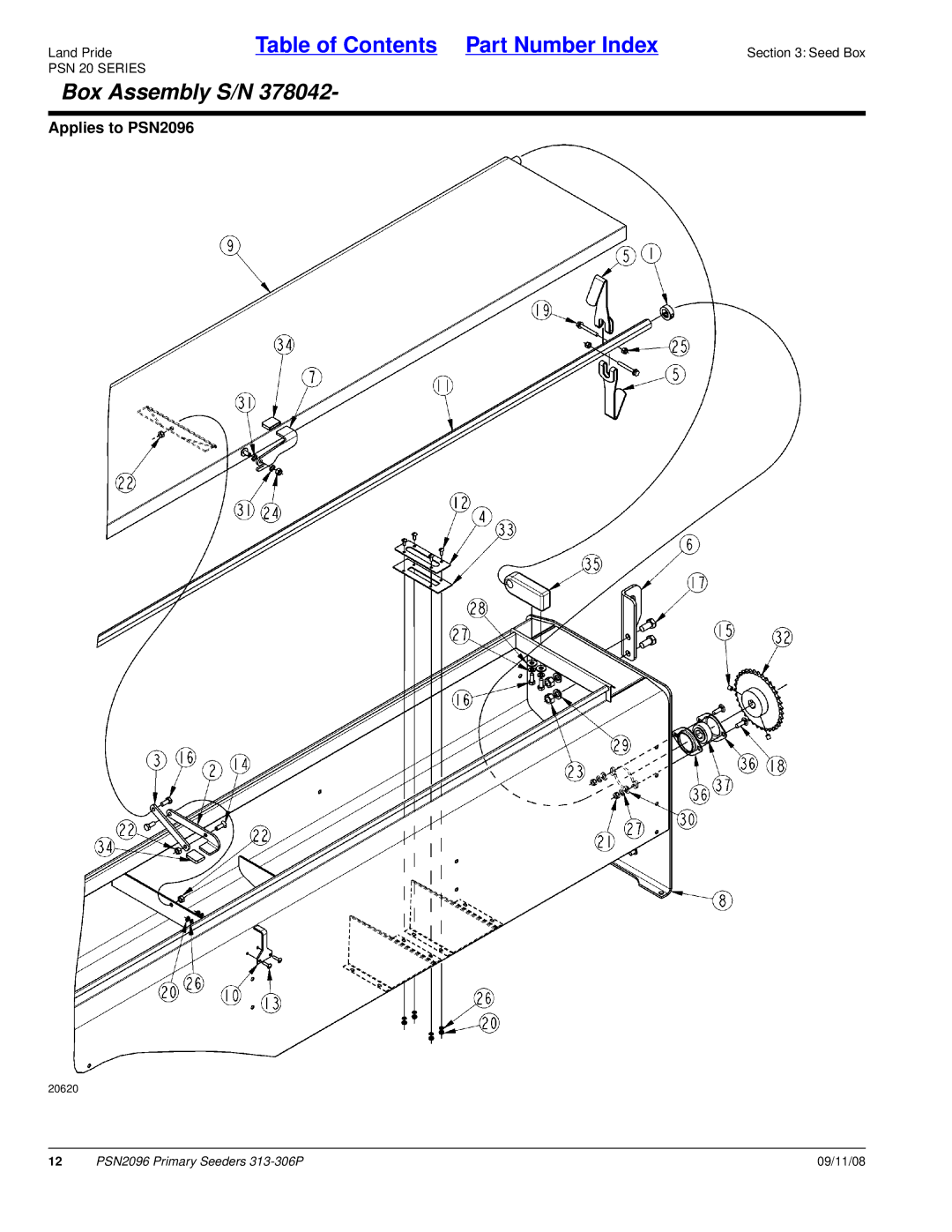 Land Pride PSN2096, 20583, 313-306P manual Box Assembly S/N 