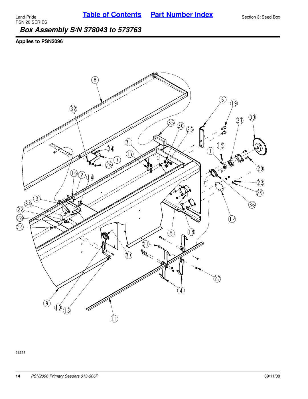 Land Pride 313-306P, PSN2096, 20583 manual Box Assembly S/N 378043 to 