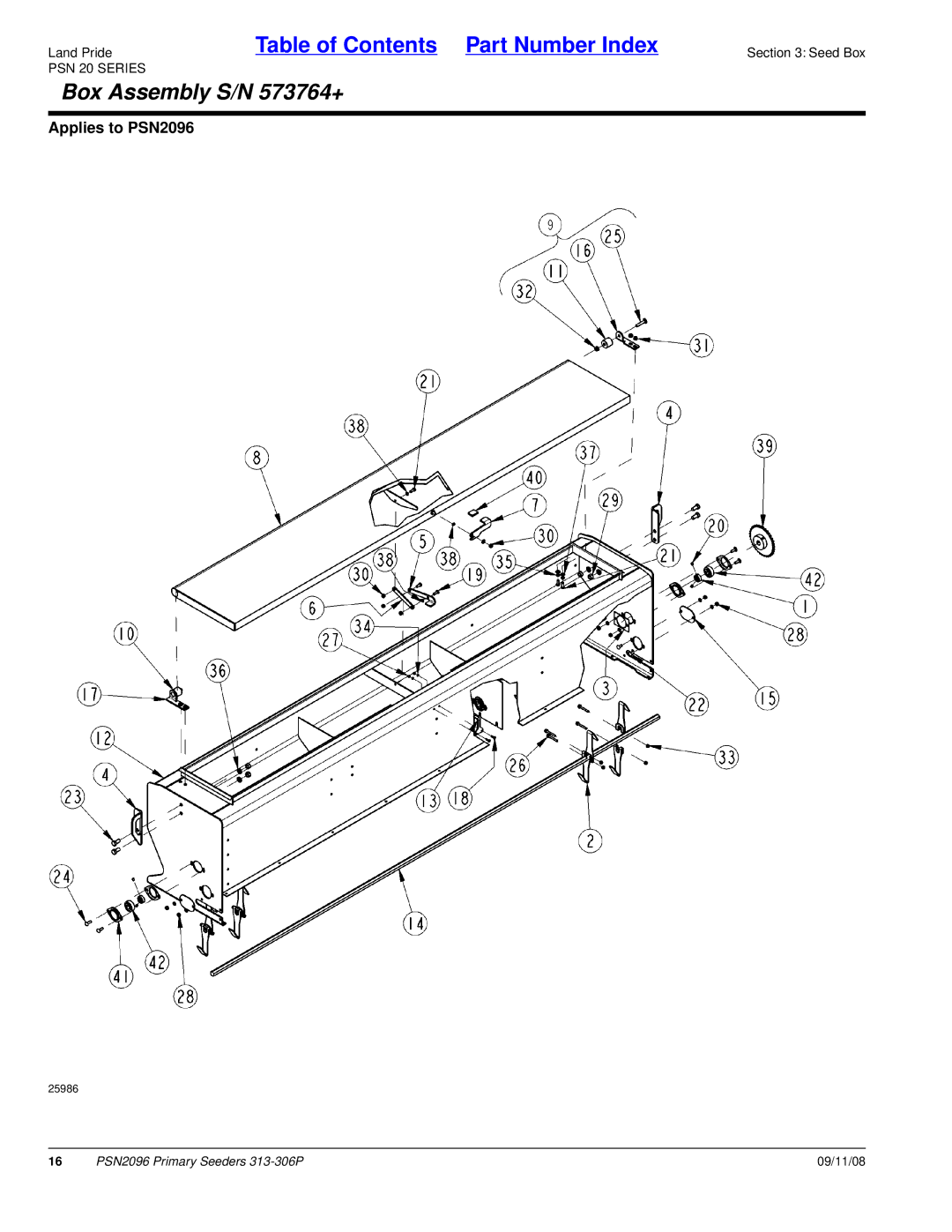 Land Pride 20583, PSN2096, 313-306P manual Box Assembly S/N 573764+ 