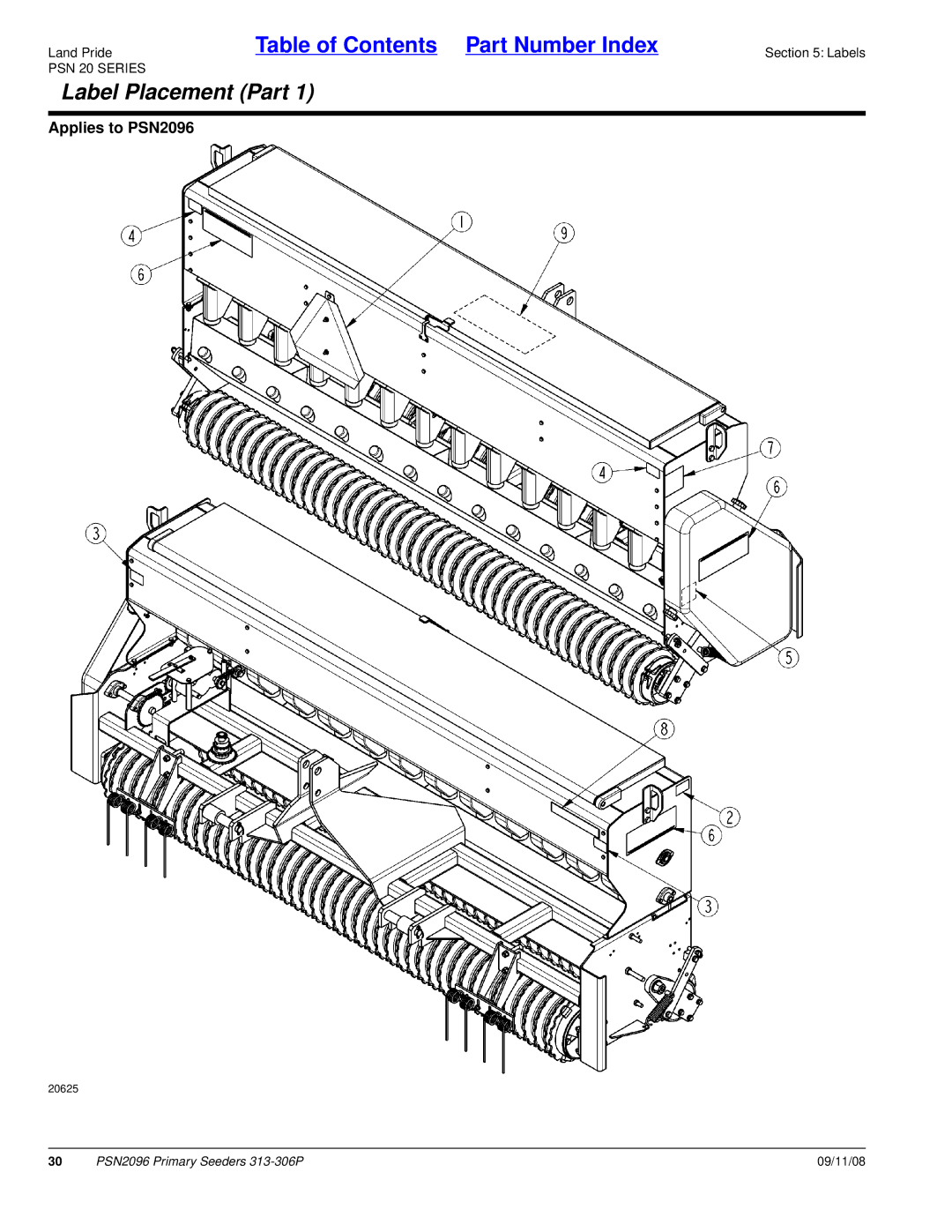 Land Pride PSN2096, 20583, 313-306P manual Label Placement Part 