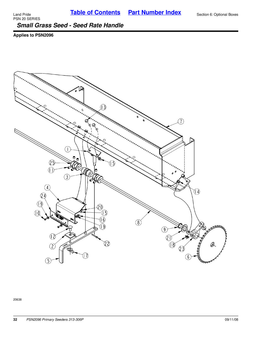 Land Pride 313-306P, PSN2096, 20583 manual Small Grass Seed Seed Rate Handle 