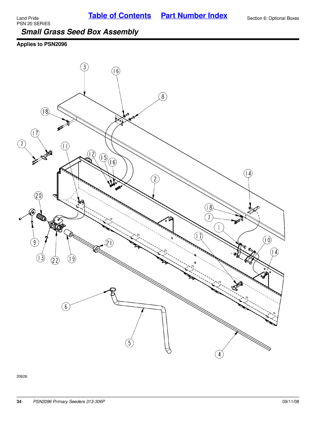 Land Pride 20583, PSN2096, 313-306P manual Small Grass Seed Box Assembly 