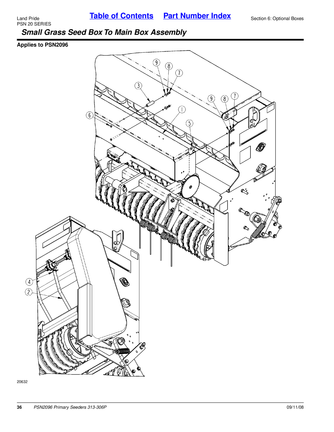 Land Pride PSN2096, 20583, 313-306P manual Small Grass Seed Box To Main Box Assembly 