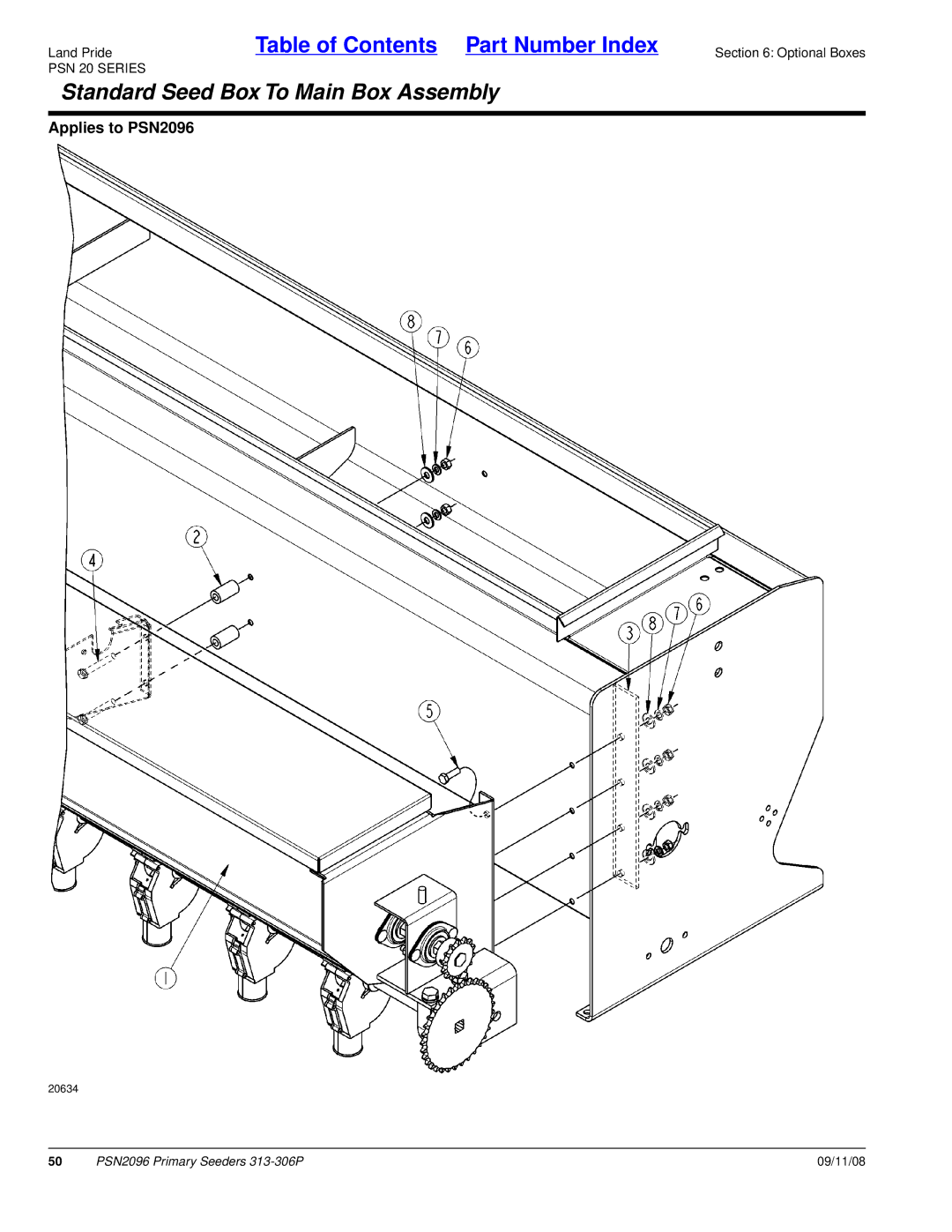 Land Pride 313-306P, PSN2096, 20583 manual Standard Seed Box To Main Box Assembly 