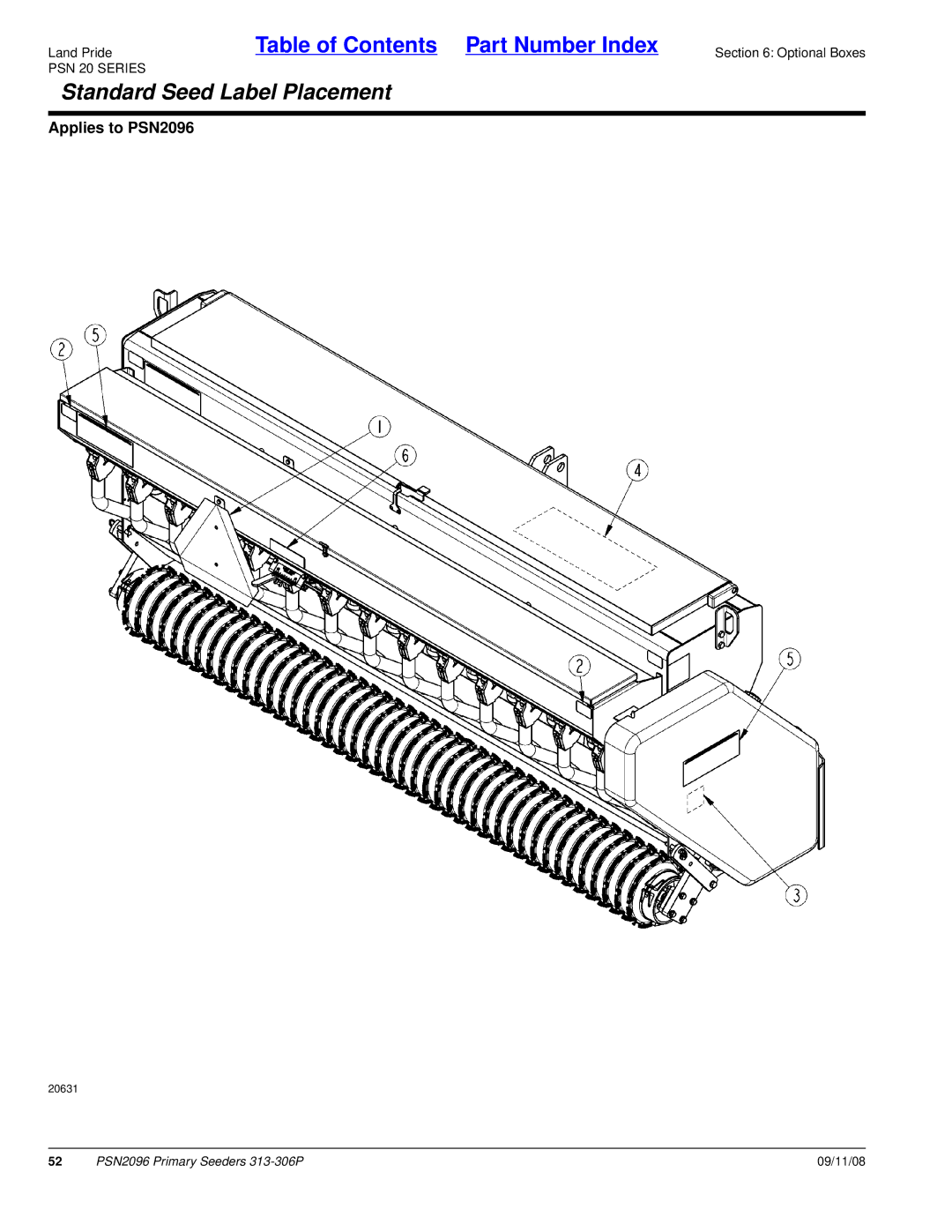 Land Pride 20583, PSN2096, 313-306P manual Standard Seed Label Placement 