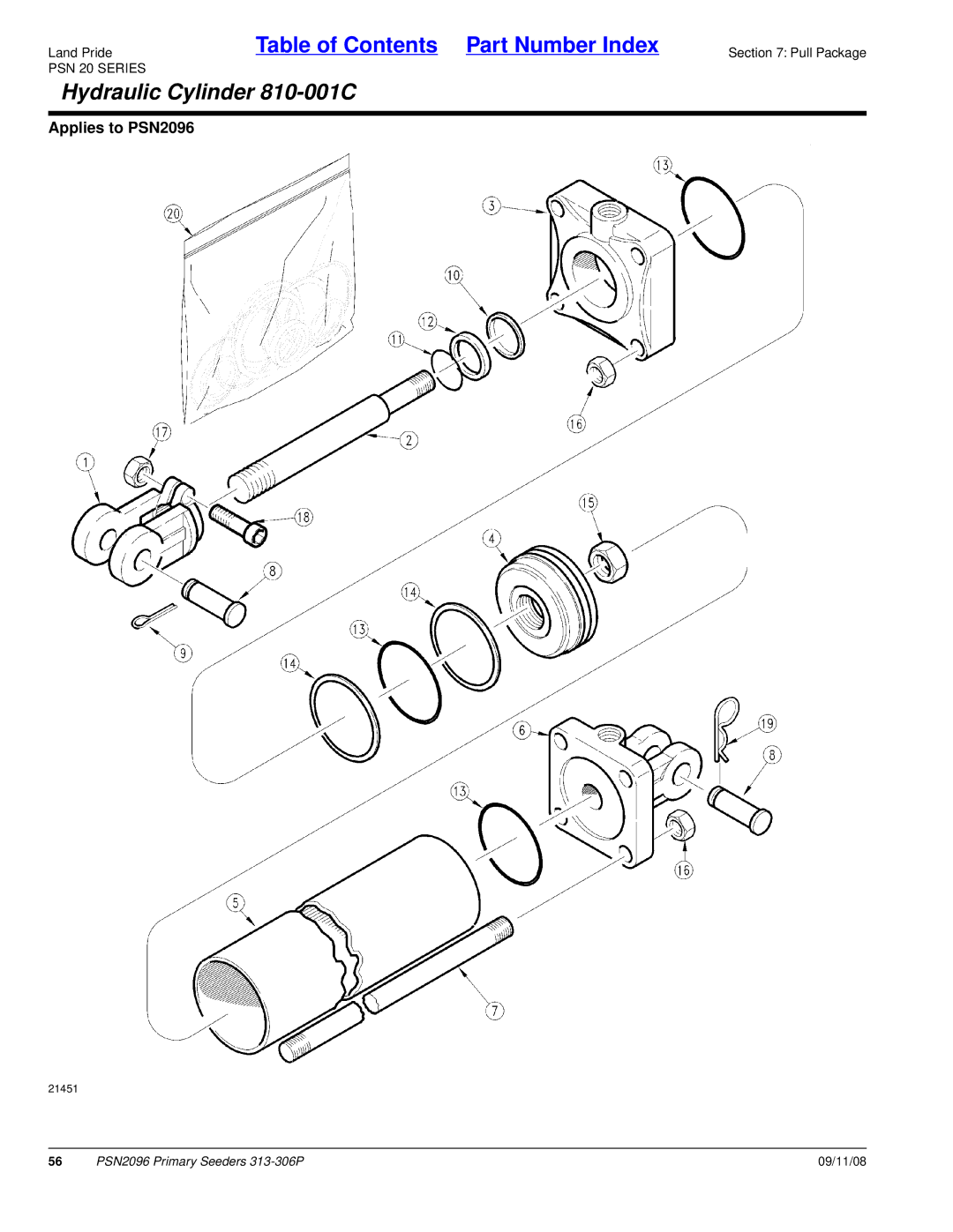 Land Pride 313-306P, PSN2096, 20583 manual Hydraulic Cylinder 810-001C 