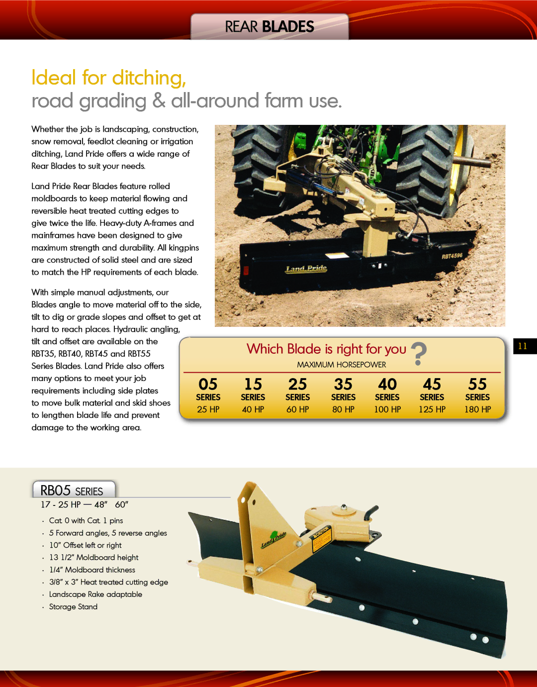 Land Pride RB05 Series manual Ideal for ditching, Road grading & all-around farm use, Which Blade is right for you 