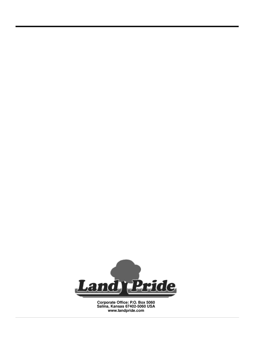 Land Pride RBT55120 manual Corporate Ofﬁce P.O. Box Salina, Kansas 67402-5060 USA 