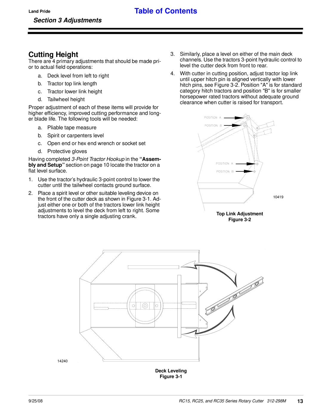 Land Pride RC25 Series, RC35 Series, RC15 Series manual Cutting Height 