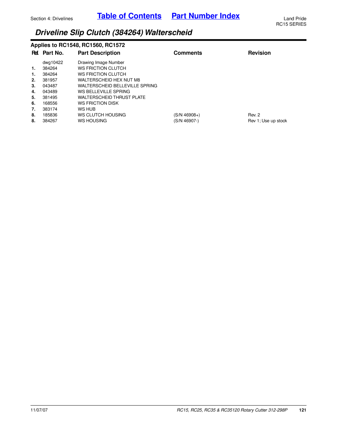 Land Pride RC35120, RC25, RC15 manual WS Clutch Housing, WS Housing 