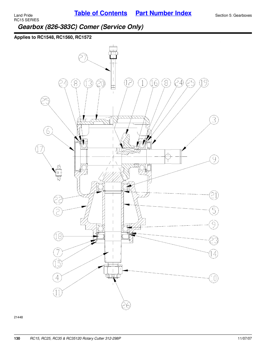 Land Pride RC25, RC35120, RC15 manual Gearbox 826-383C Comer Service Only 
