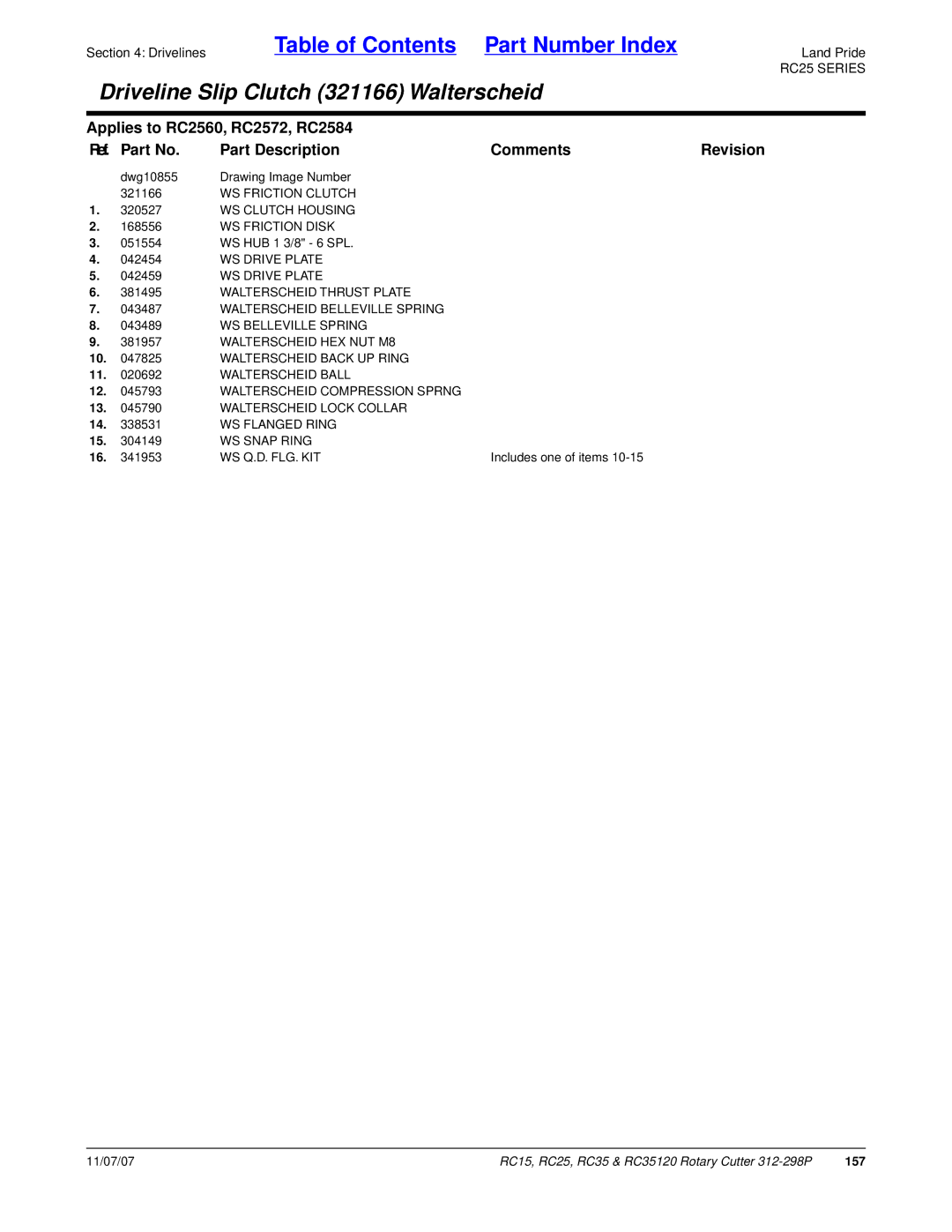 Land Pride RC35120, RC25, RC15 manual 157 