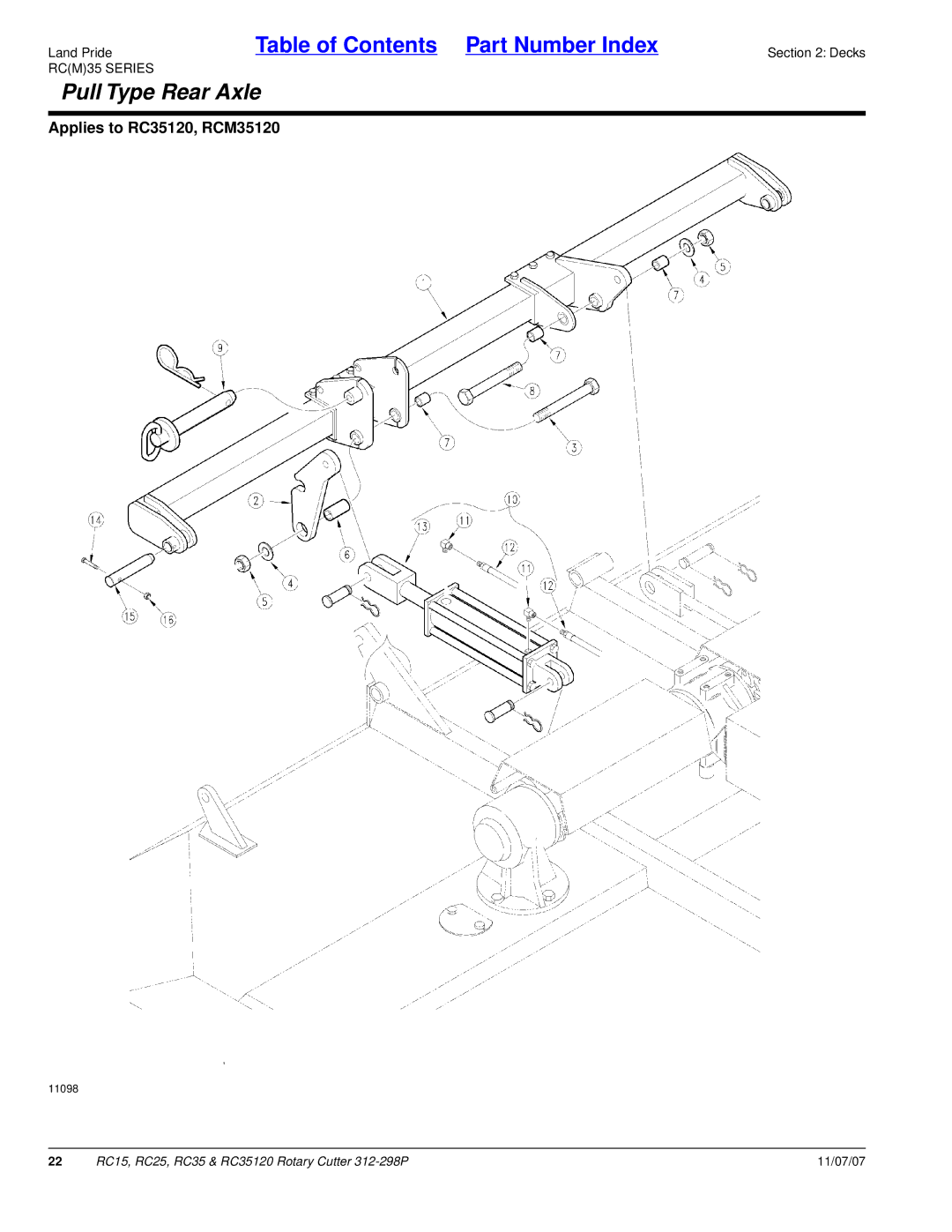 Land Pride RC25, RC35120, RC15 manual Pull Type Rear Axle 