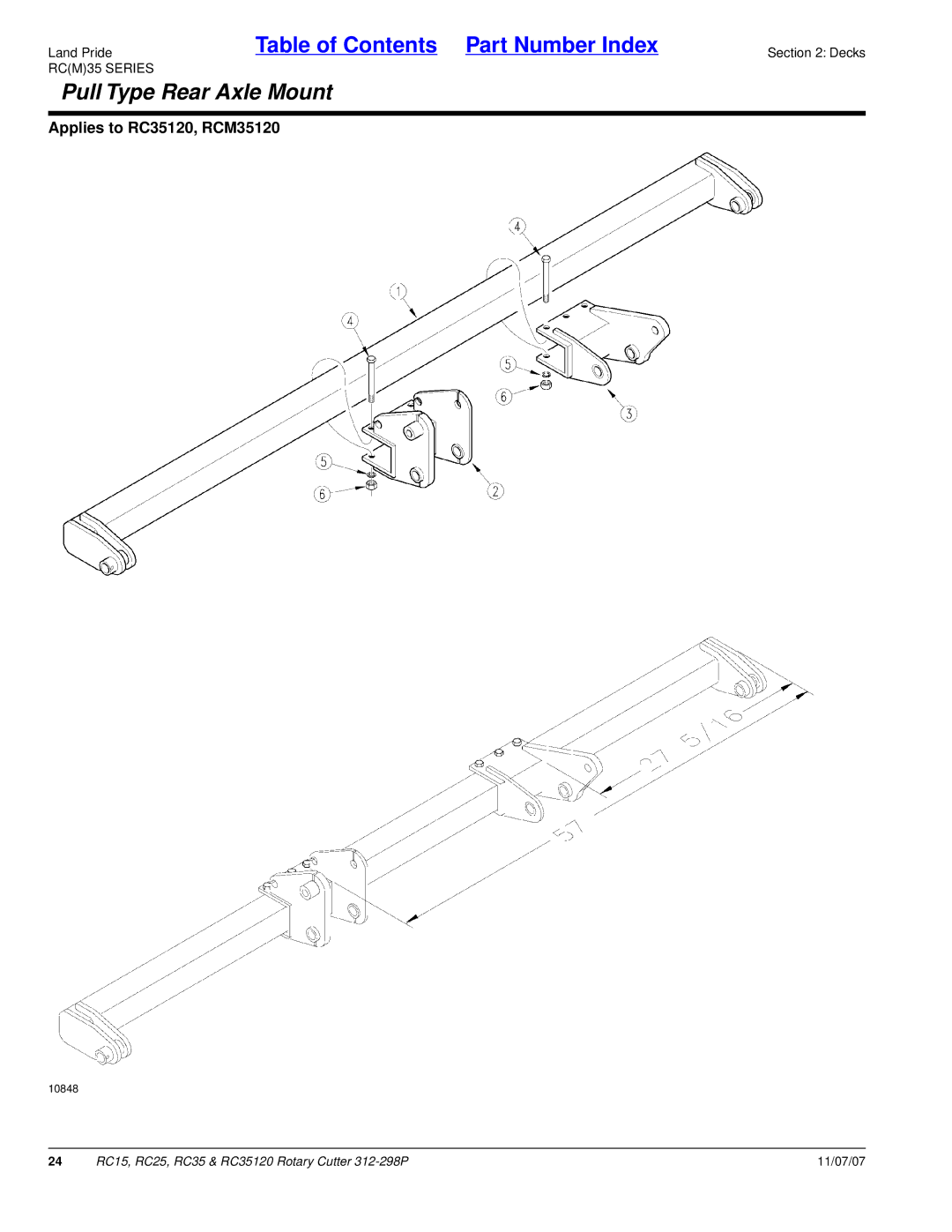 Land Pride RC35120, RC25, RC15 manual Pull Type Rear Axle Mount 