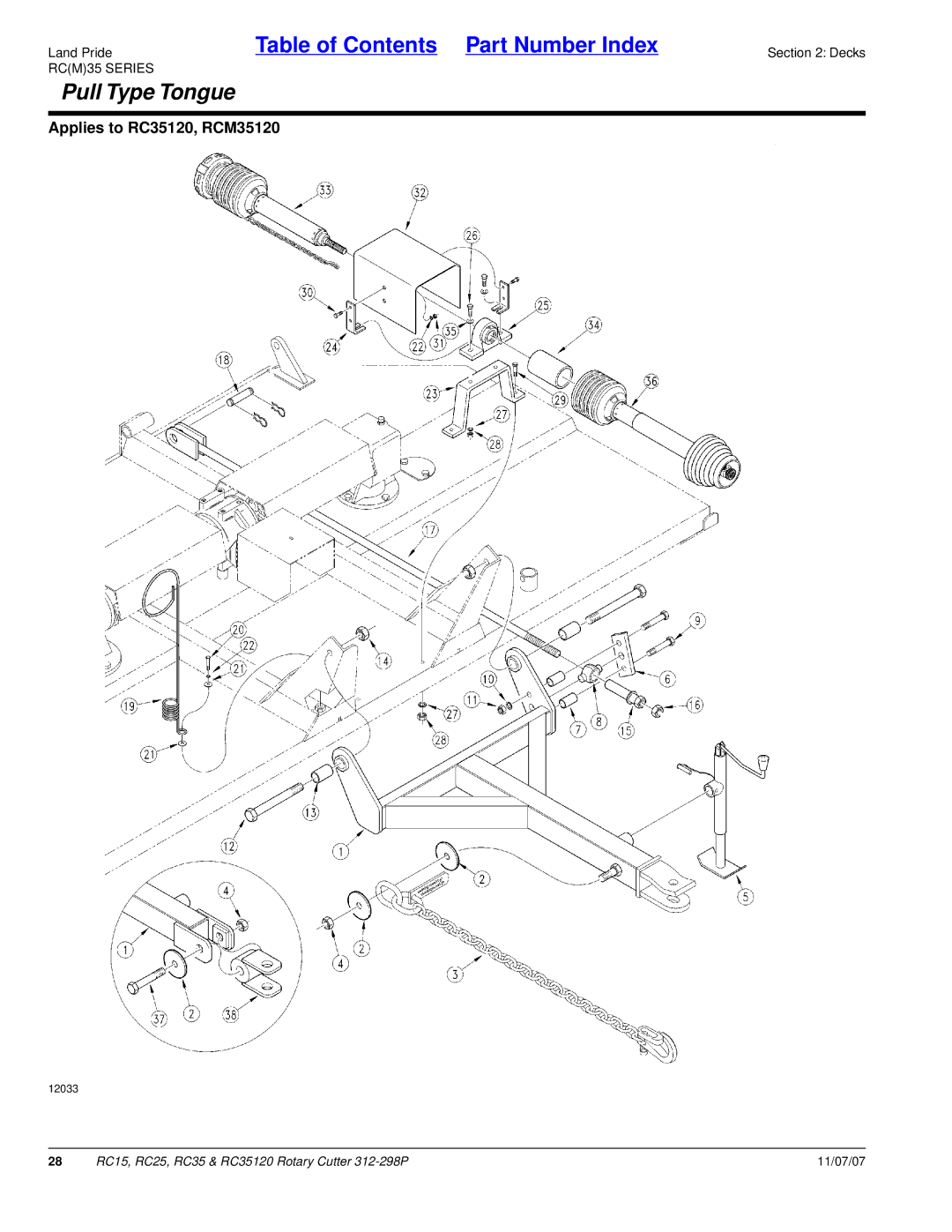 Land Pride RC35120, RC25, RC15 manual Pull Type Tongue 