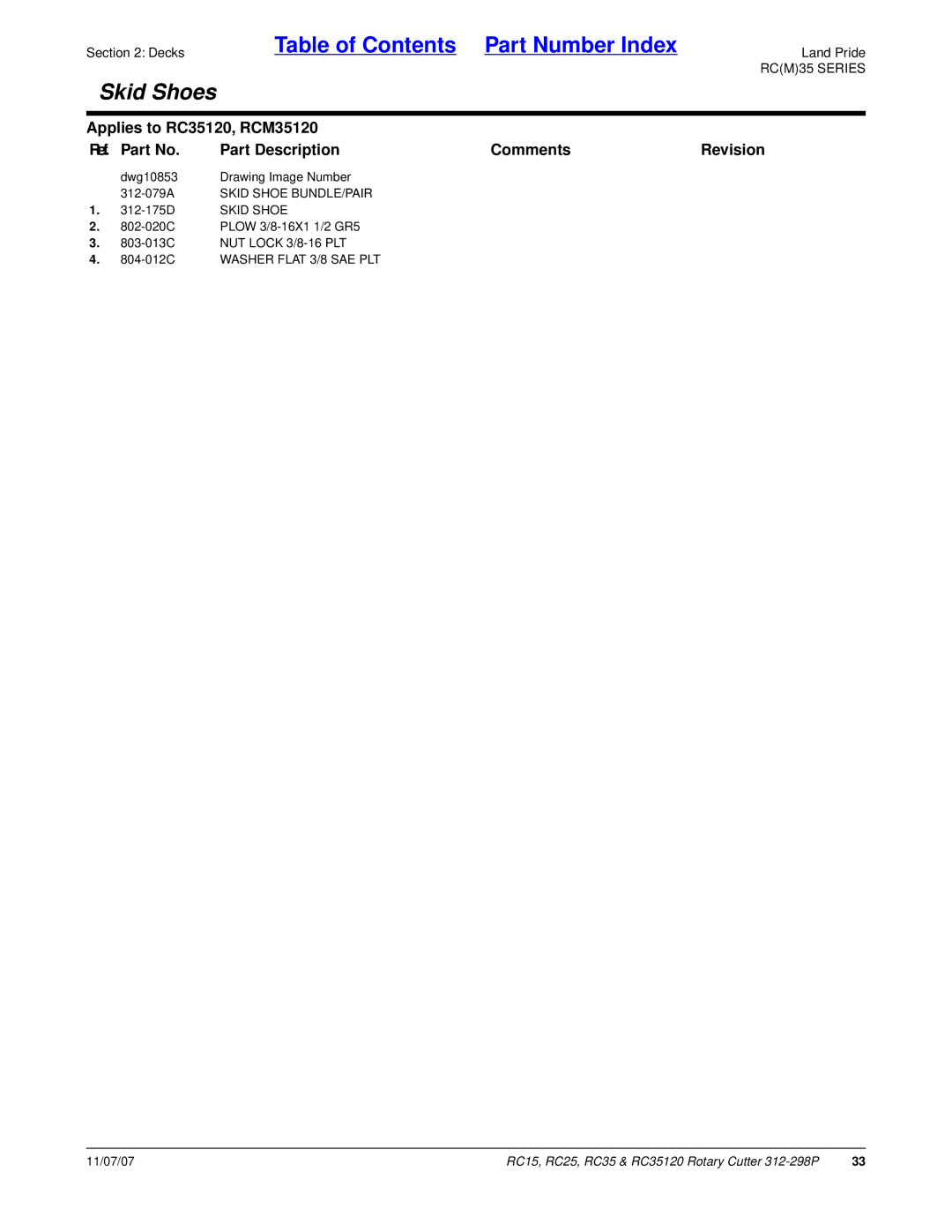 Land Pride RC35120, RC25, RC15 manual Dwg10853 Drawing Image Number 312-079A 