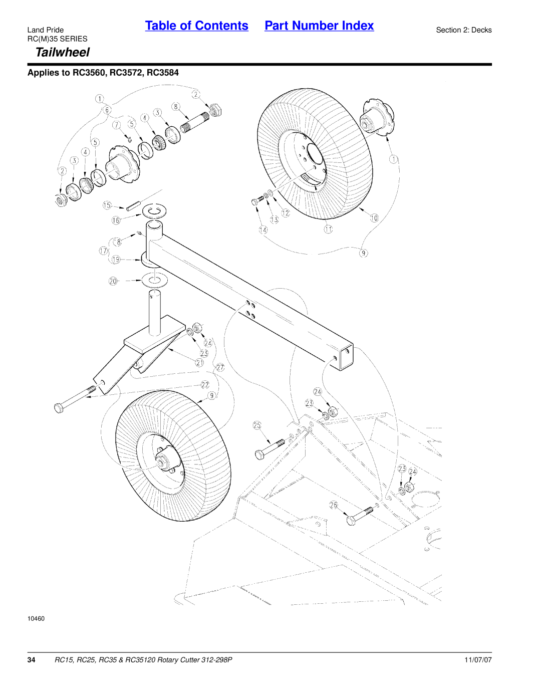 Land Pride RC25, RC35120, RC15 manual Tailwheel 