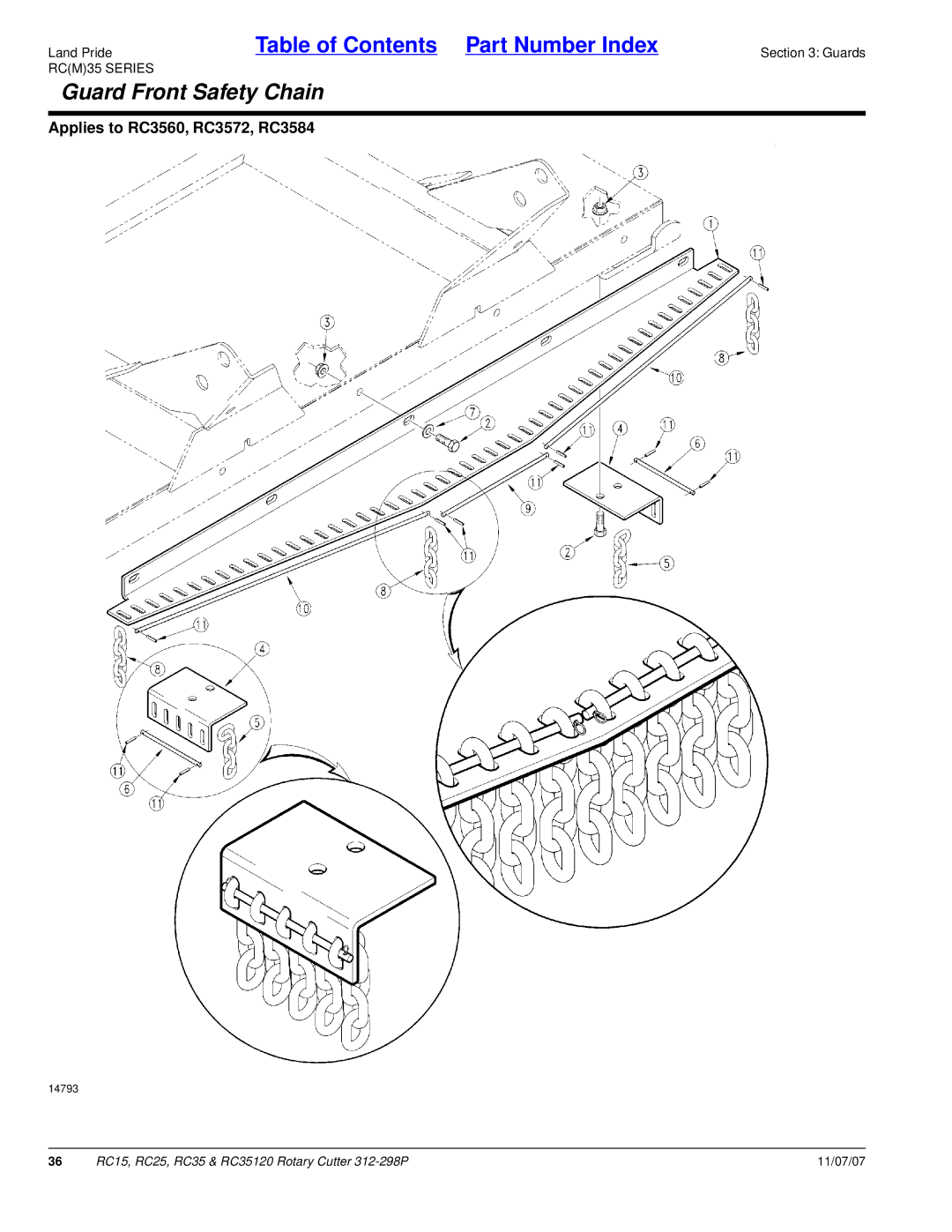 Land Pride RC35120, RC25, RC15 manual Guard Front Safety Chain 