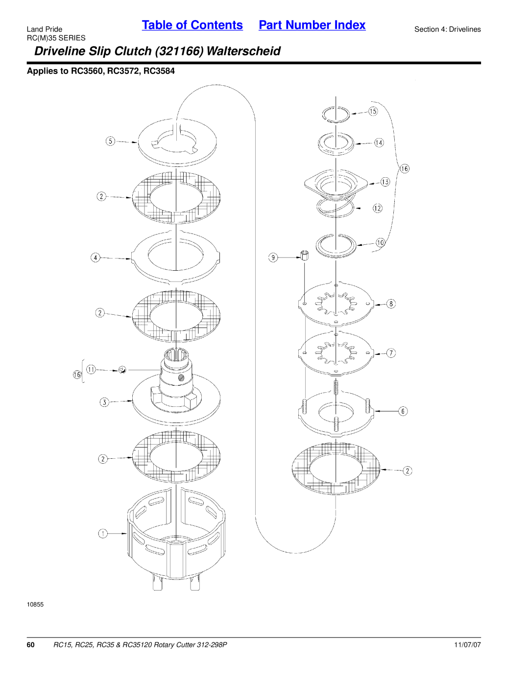 Land Pride RC35120, RC25, RC15 manual Driveline Slip Clutch 321166 Walterscheid 