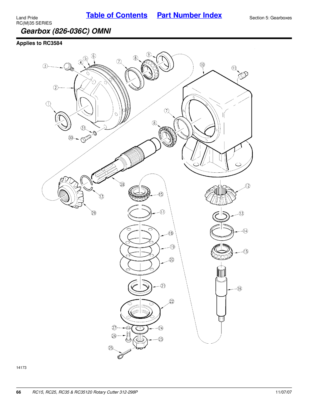 Land Pride RC25, RC35120, RC15 manual Gearbox 826-036C Omni 