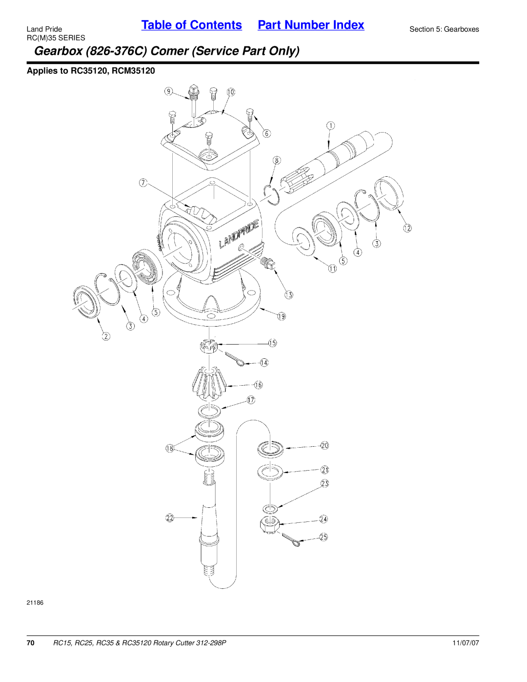 Land Pride RC25, RC35120, RC15 manual Gearbox 826-376C Comer Service Part Only 